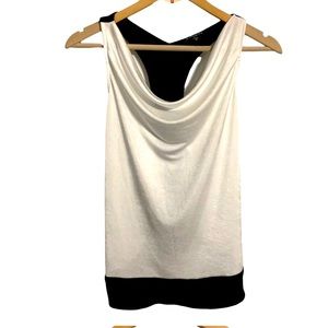 Express, Black and white satin cowl drape neck racerback dressy tank top size XS